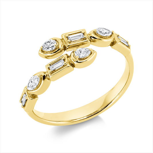 Ring 18 kt RG, 2 Tropfen 0,09 ct, TW-vsi/si, 2 Nav. 0,10 ct, TW-vsi/si, 4 Bag. 0,06 ct, TW-vsi/si