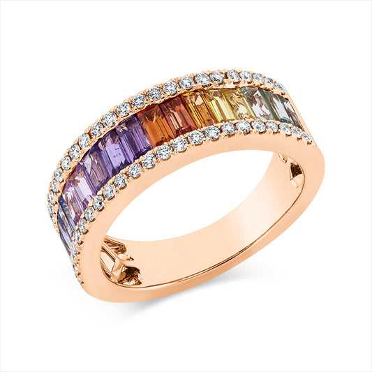 Ring 18 kt RG, 46 Brill. 0,31 ct, TW-si, 16 Saphire 2,20 ct fancy