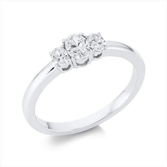 Ring 18 kt WG, 1 Oval 0,24 ct, TW-si, 2 Oval 0,21 ct, TW-si
