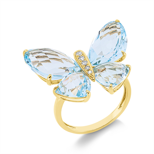 Ring 18 kt GG, 5 Brill. 0,08 ct, TW-si, 2 Topase 10,40 ct sky blue, 2 Topase 5,60 ct sky blue