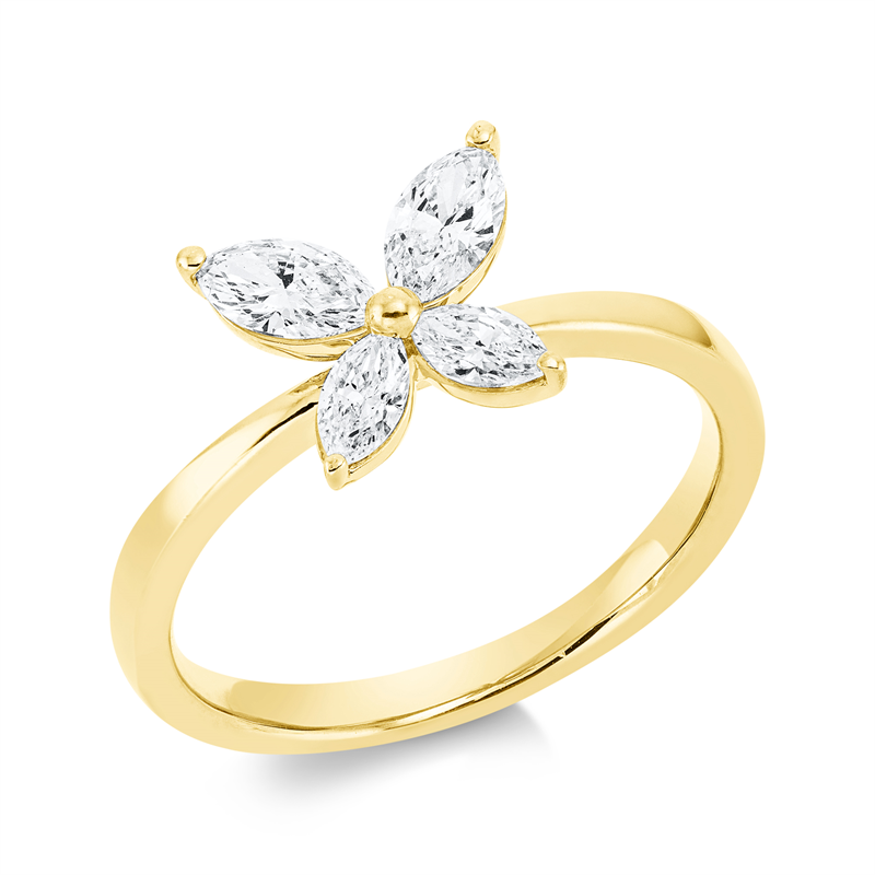Ring 18 kt GG, 2 Nav. 0,40 ct, TW-si, 2 Nav. 0,20 ct, TW-si