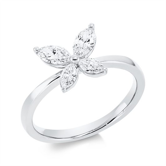 Ring 18 kt WG, 2 Nav. 0,40 ct, TW-si, 2 Nav. 0,20 ct, TW-si
