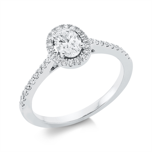 Ring 18 kt WG, 1 Oval 0,42 ct, TW-si, 36 Brill. 0,22 ct, TW-si