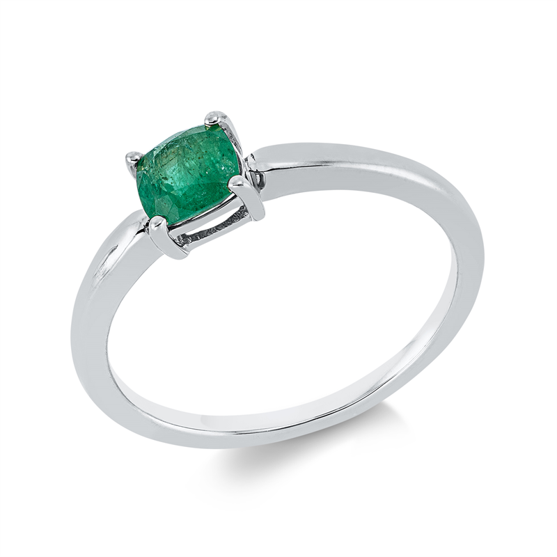 Ring 18 kt WG, 1 Smaragd 0,51 ct grün