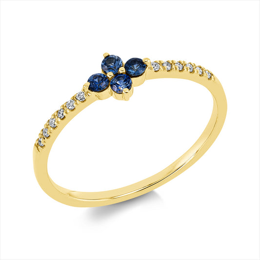 Ring 18 kt GG, 12 Brill. 0,06 ct, TW-si, 4 Saphire 0,17 ct blau