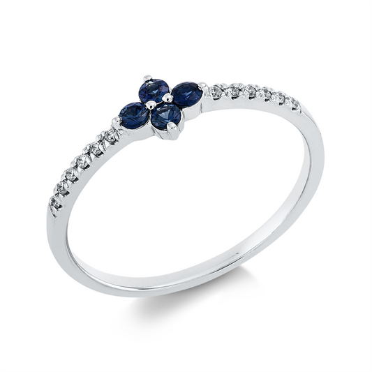 Ring 18 kt WG, 12 Brill. 0,06 ct, TW-si, 4 Saphire 0,17 ct blau