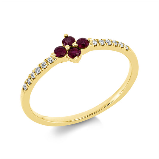 Ring 18 kt GG, 12 Brill. 0,06 ct, TW-si, 4 Rubine 0,17 ct rot