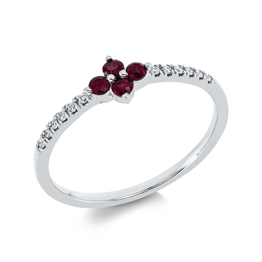 Ring 18 kt WG, 12 Brill. 0,06 ct, TW-si, 4 Rubine 0,17 ct rot