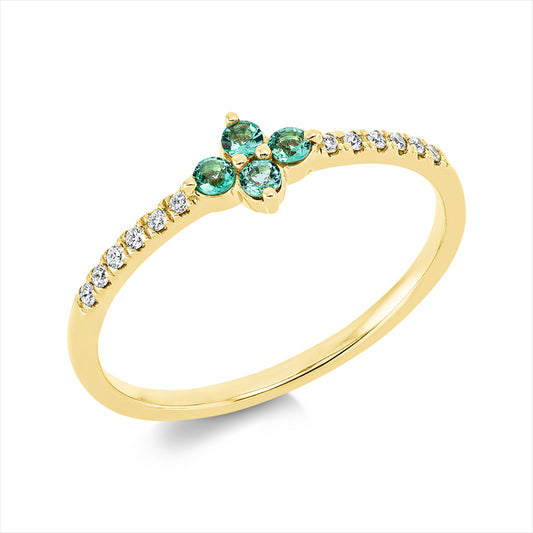Ring 18 kt GG, 12 Brill. 0,06 ct, TW-si, 4 Smaragde 0,17 ct grün