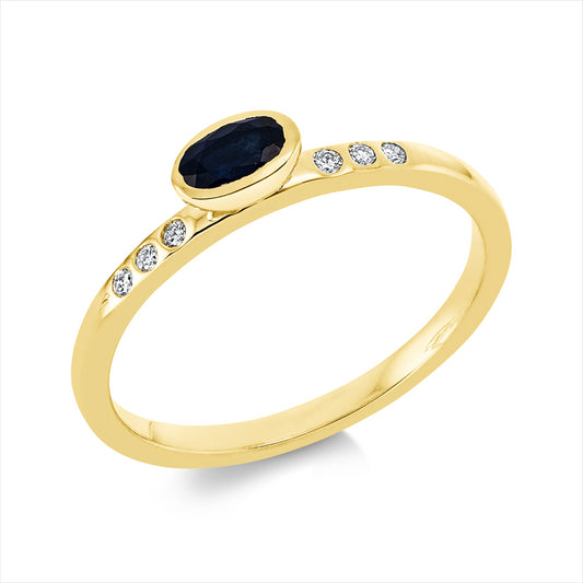 Ring 18 kt GG, 6 Brill. 0,06 ct, TW-si, 1 Saphir 0,31 ct blau