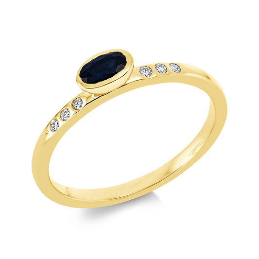 Ring 18 kt GG, 6 Brill. 0,06 ct, TW-si, 1 Saphir 0,31 ct blau