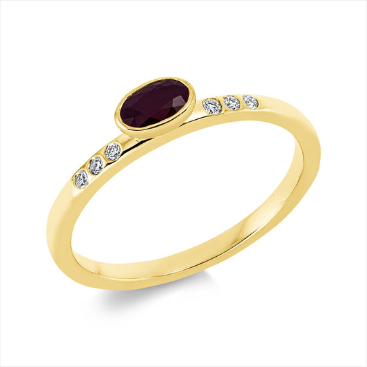 Ring 18 kt GG, 6 Brill. 0,06 ct, TW-si, 1 Rubin 0,31 ct rot
