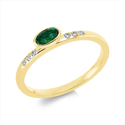 Ring 18 kt GG, 6 Brill. 0,06 ct, TW-si, 1 Smaragd 0,31 ct grün