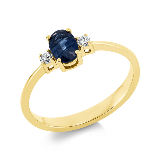 Ring 18 kt GG, 2 Brill. 0,06 ct, TW-si, 1 Saphir 0,62 ct blau