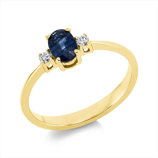 Ring 18 kt GG, 2 Brill. 0,06 ct, TW-si, 1 Saphir 0,62 ct blau