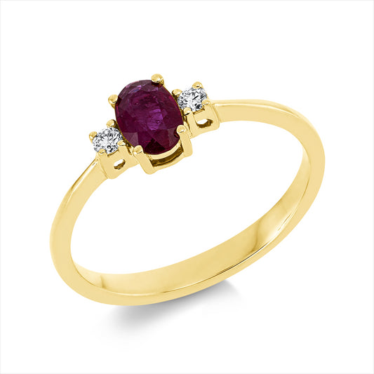 Ring 18 kt GG, 2 Brill. 0,06 ct, TW-si, 1 Rubin 0,62 ct rot