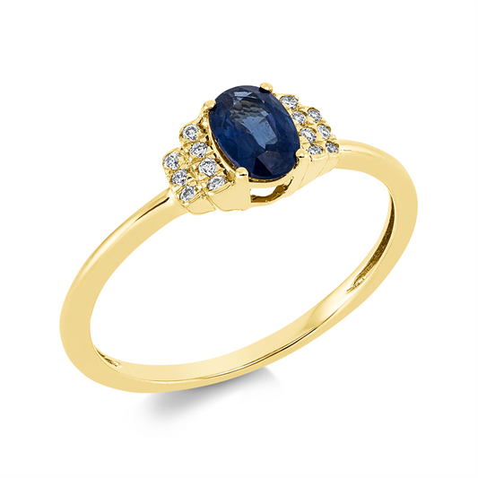 Ring 18 kt GG, 14 Brill. 0,06 ct, TW-si, 1 Saphir 0,62 ct blau