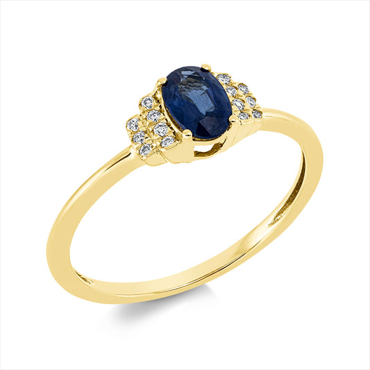 Ring 18 kt GG, 14 Brill. 0,06 ct, TW-si, 1 Saphir 0,62 ct blau