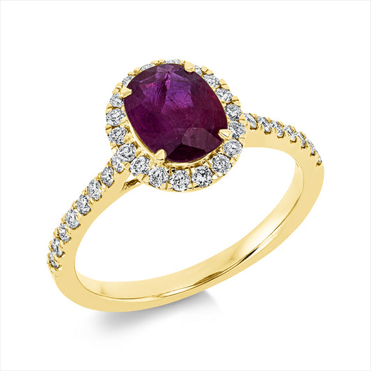 Ring 18 kt GG, 34 Brill. 0,38 ct, TW-si, 1 Rubin 1,50 ct rot