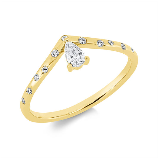 Ring 18 kt GG, 1 Tropfen 0,16 ct, TW-si, 11 Brill. 0,06 ct, TW-si