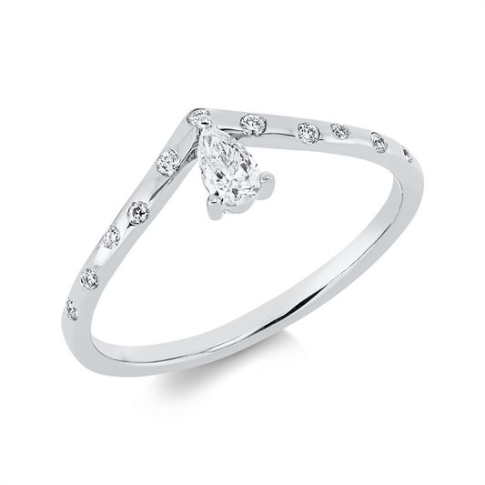 Ring 18 kt WG, 1 Tropfen 0,16 ct, TW-si, 11 Brill. 0,06 ct, TW-si