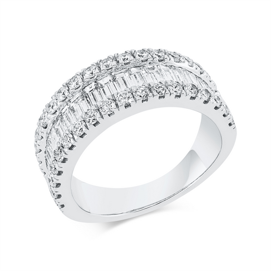 Ring 18 kt WG, 17 Bag. 0,99 ct, TW-si, 36 Brill. 1,01 ct, TW-si