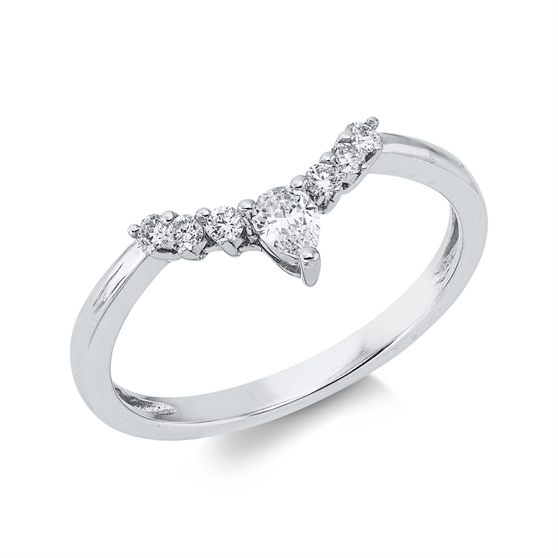 Ring 18 kt WG, 1 Tropfen 0,11 ct, TW-si, 6 Brill. 0,11 ct, TW-si