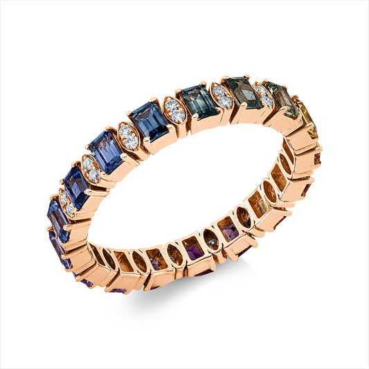 Ring 18 kt RG, 34 Brill. 0,16 ct, TW-si, 17 Saphire 1,56 ct multicolor