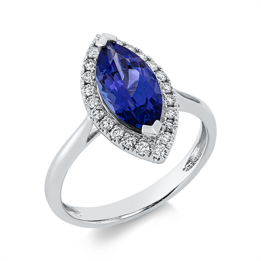 Ring 18 kt WG, 22 Brill. 0,24 ct, TW-si, 1 Tansanit 1,60 ct blau