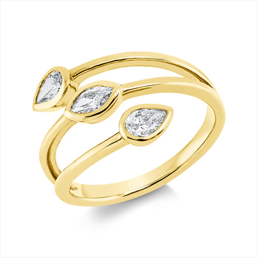 Ring 18 kt GG, 1 Nav. 0,19 ct, TW-si, 2 Tropfen 0,38 ct, TW-si