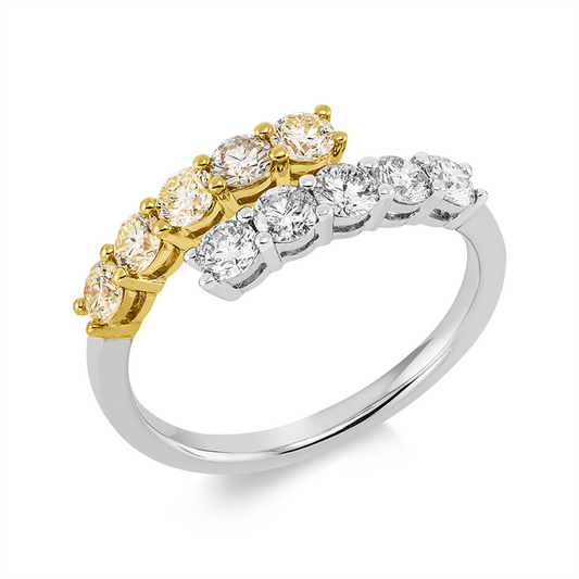 Ring 18 kt WG+GG, 5 Brill. 0,56 ct, TW-pi, 5 Brill. 0,58 ct, gelb