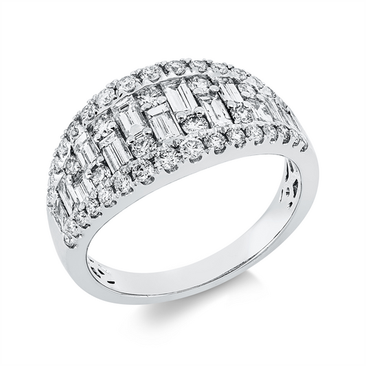 Ring 18 kt WG, 13 Bag. 0,89 ct, TW-si, 41 Brill. 0,66 ct, TW-si