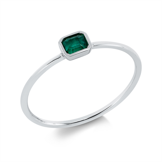 Ring 18 kt WG, 1 Smaragd 0,17 ct grün
