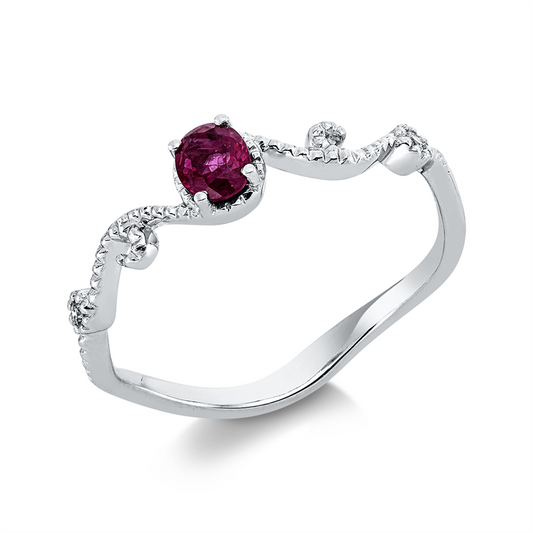 Ring 18 kt WG, 2 Brill. 0,02 ct, TW-si, 1 Rubin 0,30 ct rot