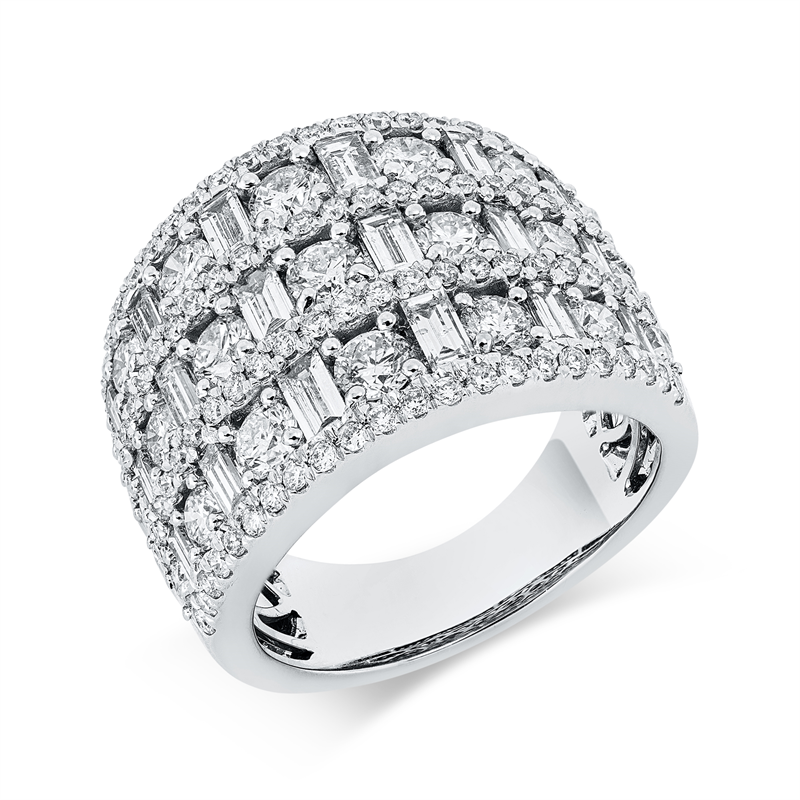 Ring 18 kt WG, 18 Bag. 1,24 ct, TW-si, 111 Brill. 2,39 ct, TW-si