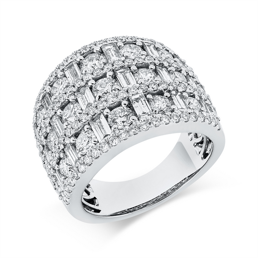 Ring 18 kt WG, 18 Bag. 1,24 ct, TW-si, 111 Brill. 2,39 ct, TW-si