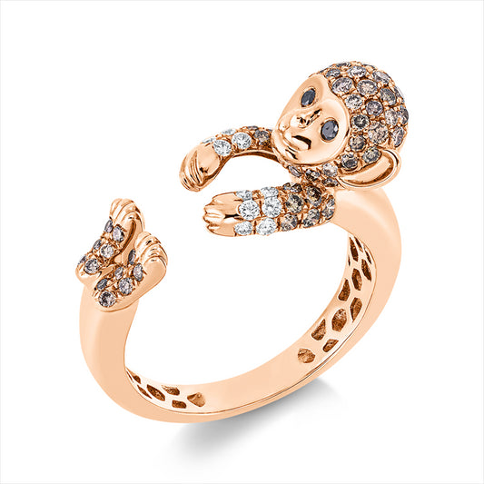 Ring 18 kt RG, 12 Brill. 0,10 ct, TW-vsi, 61 Brill. 0,56 ct, braun, 2 Brill. 0,02 ct, schwarz