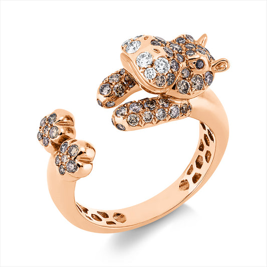 Ring 18 kt RG, 6 Brill. 0,12 ct, TW-vsi, 72 Brill. 0,80 ct, braun, 2 Brill. 0,01 ct, schwarz