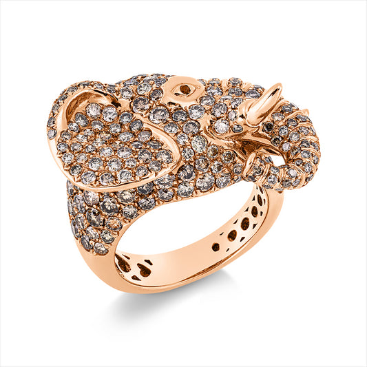 Ring 18 kt RG, 1 Brill. 0,01 ct, schwarz, 251 Brill. 4,23 ct, braun