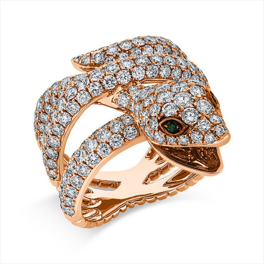 Ring 18 kt RG, Fassung teils schwarz rhodinie, 236 Brill. 4,71 ct, TW-vsi, 2 Tsavorith 0,03 ct grün