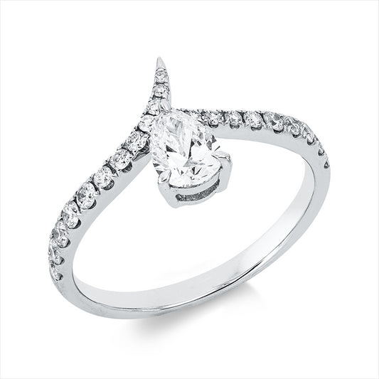 Ring 18 kt WG, GIA2446443580, 6 Brill. 0,15 ct, TW-si, 1 Tropfen 0,50 ct, E-vsi, 16 Brill. 0,18 ct, TW-si