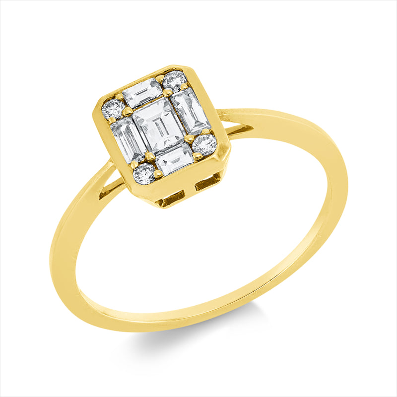 Ring 18 kt GG, 2 Bag. 0,09 ct, TW-si, 3 Bag. 0,21 ct, TW-si, 4 Brill. 0,06 ct, TW-si