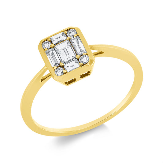 Ring 18 kt GG, 2 Bag. 0,09 ct, TW-si, 3 Bag. 0,21 ct, TW-si, 4 Brill. 0,06 ct, TW-si