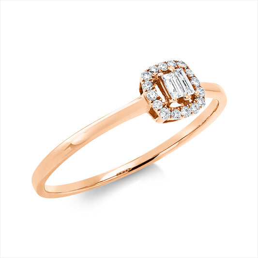 Ring 18 kt RG, 2 Bag. 0,03 ct, TW-si, 16 Brill. 0,06 ct, TW-si