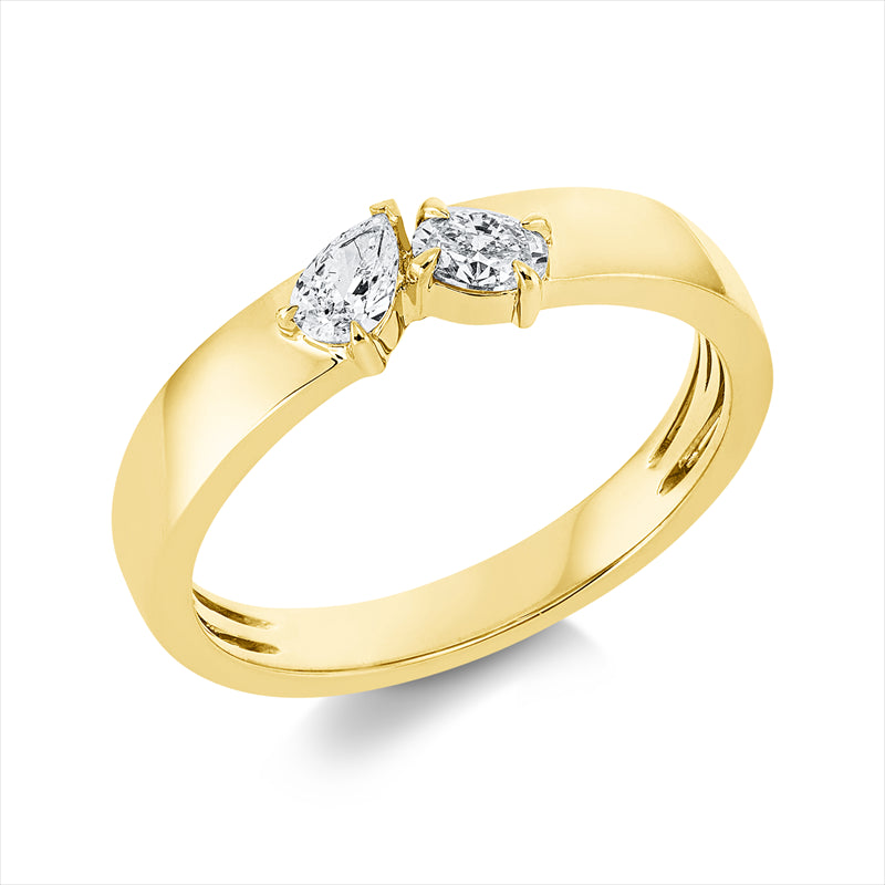 Ring 14 kt GG, 1 Tropfen 0,14 ct, TW-si, 1 Oval 0,16 ct, TW-si