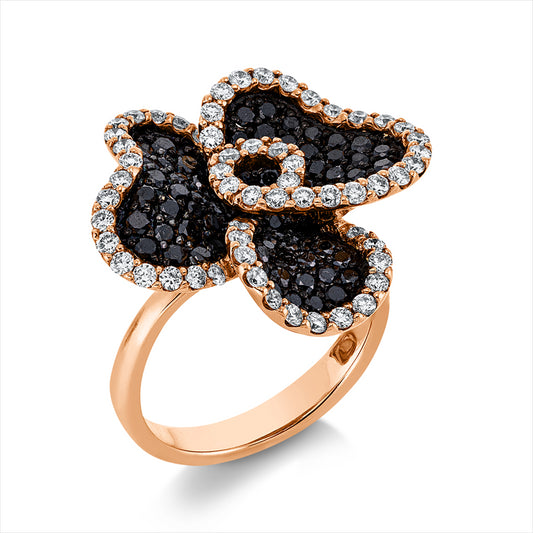 Ring 18 kt RG, Fassung teils schwarz rhodinie, 61 Brill. 0,92 ct, TW-vsi/si, 74 Brill. 1,32 ct, schwarz