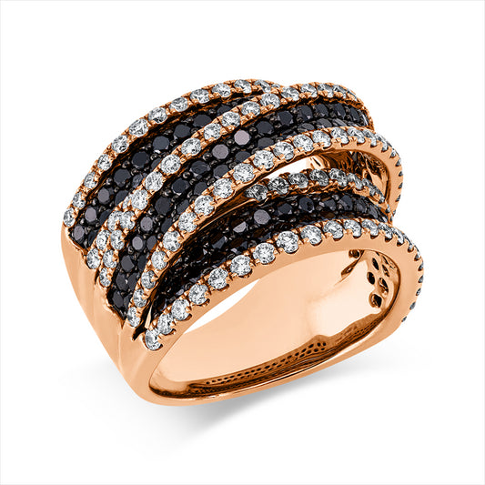 Ring 18 kt RG, Fassung teils schwarz rhodinie, 121 Brill. 1,43 ct, TW-vsi/si, 115 Brill. 1,66 ct, schwarz