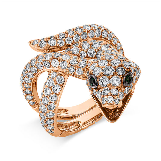 Ring 18 kt RG, 197 Brill. 3,38 ct, TW-vsi, 2 Tsavorith 0,03 ct grün