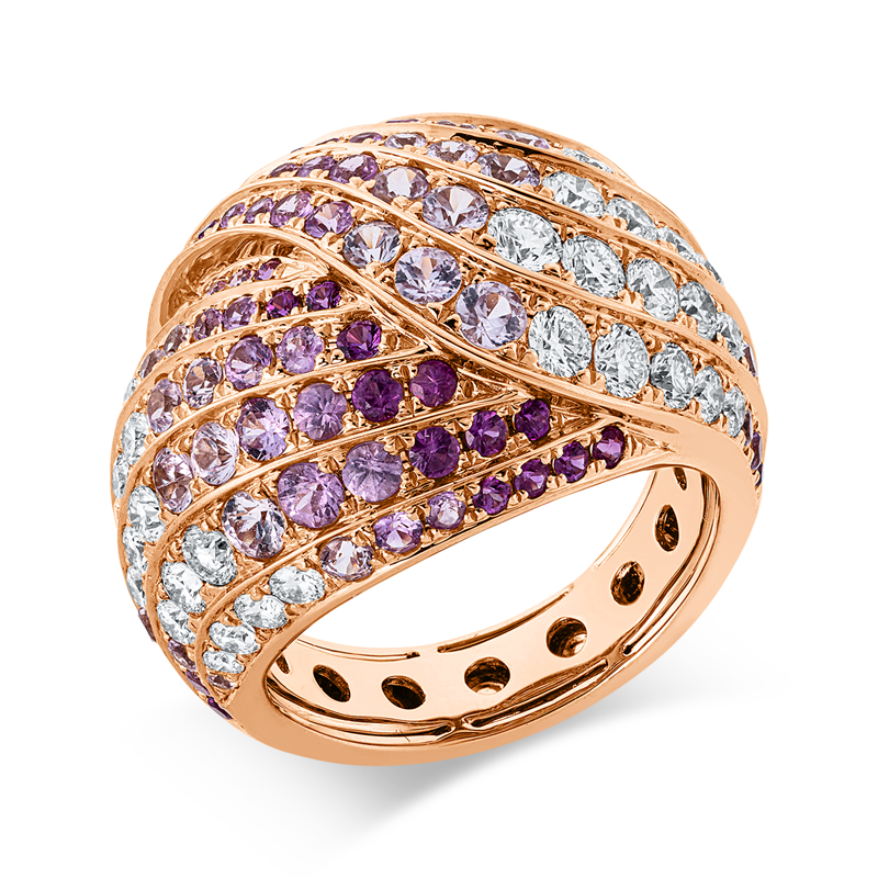 Ring 18 kt RG, 47 Brill. 1,88 ct, TW-vsi/si, 111 Saphire 3,05 ct pink