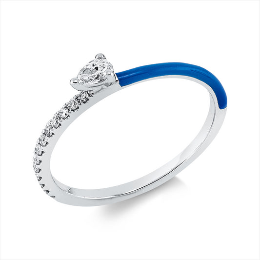 Ring 18 kt WG, 1 Tropfen 0,09 ct, TW-vsi, 13 Brill. 0,09 ct, TW-si, 1 Emaille 0,05 ct blau